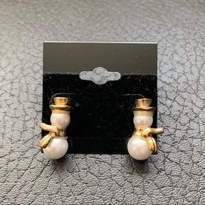 Gold and Pearl Snowman Stud Back Earrings